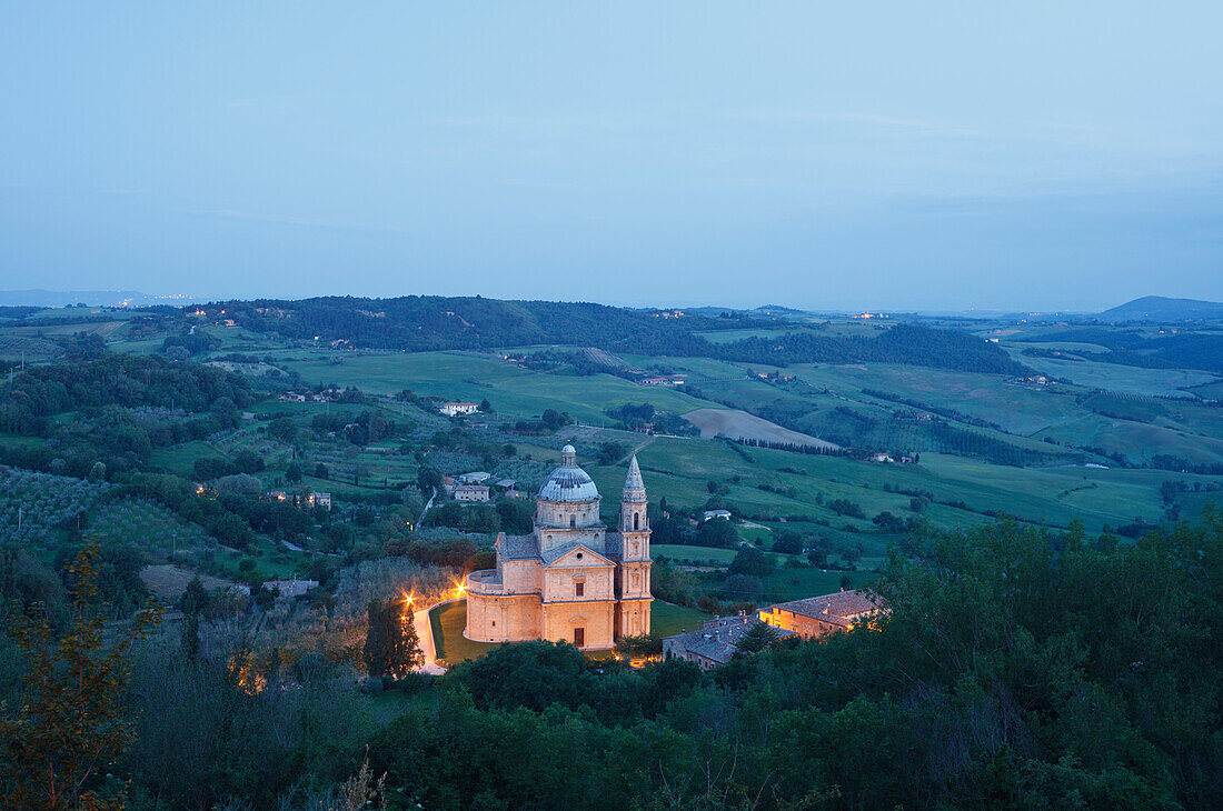 Church, Madonna di San Biagio in the evening light, 16th century, Montepulciano, Val d'Orcia, Orcia valley, UNESCO World Heritage Site, province of Siena, Tuscany, Italy, Europe