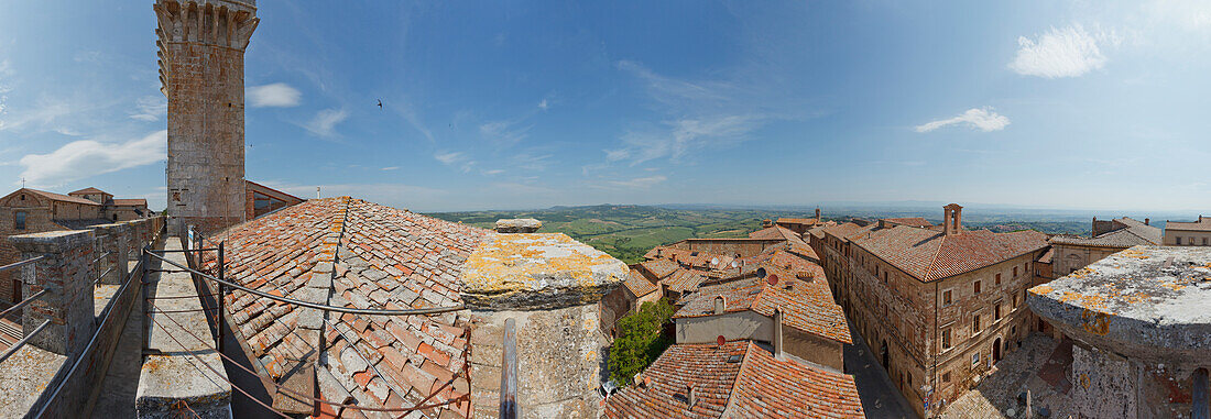 View from Palazzo Communale town hall, Montepulciano, Val d'Orcia, UNESCO World Heritage Site, province of Siena, Tuscany, Italy, Europe