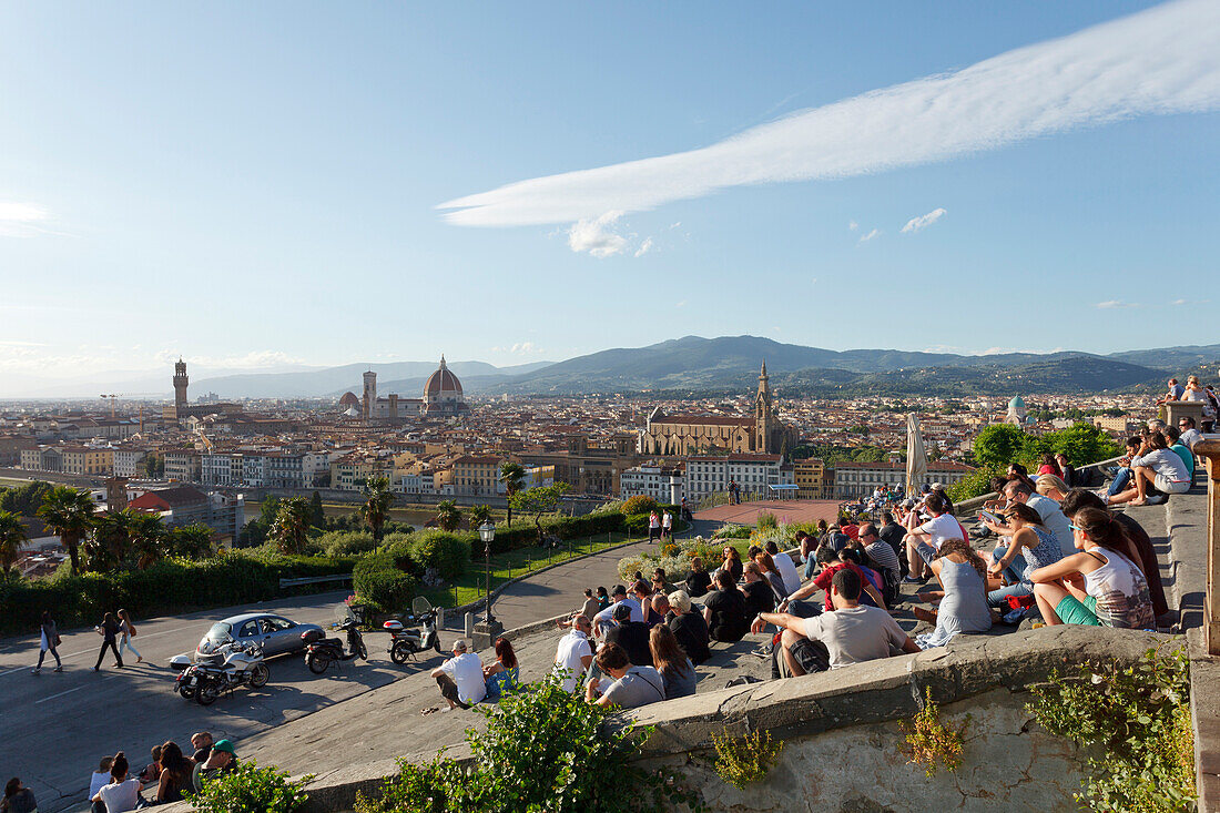 Viewpoint Piazzale Michelangelo, Michelangelo square, steps, Firenze, UNESCO World Heritage Site, Firenze, Florence, Tuscany, Italy, Europe