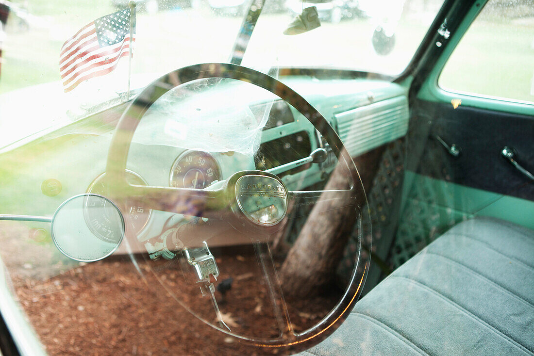 USA, California, Malibu, details of a classic Chevy pickup truck in the Malibu Hills at Saddleback Ranch