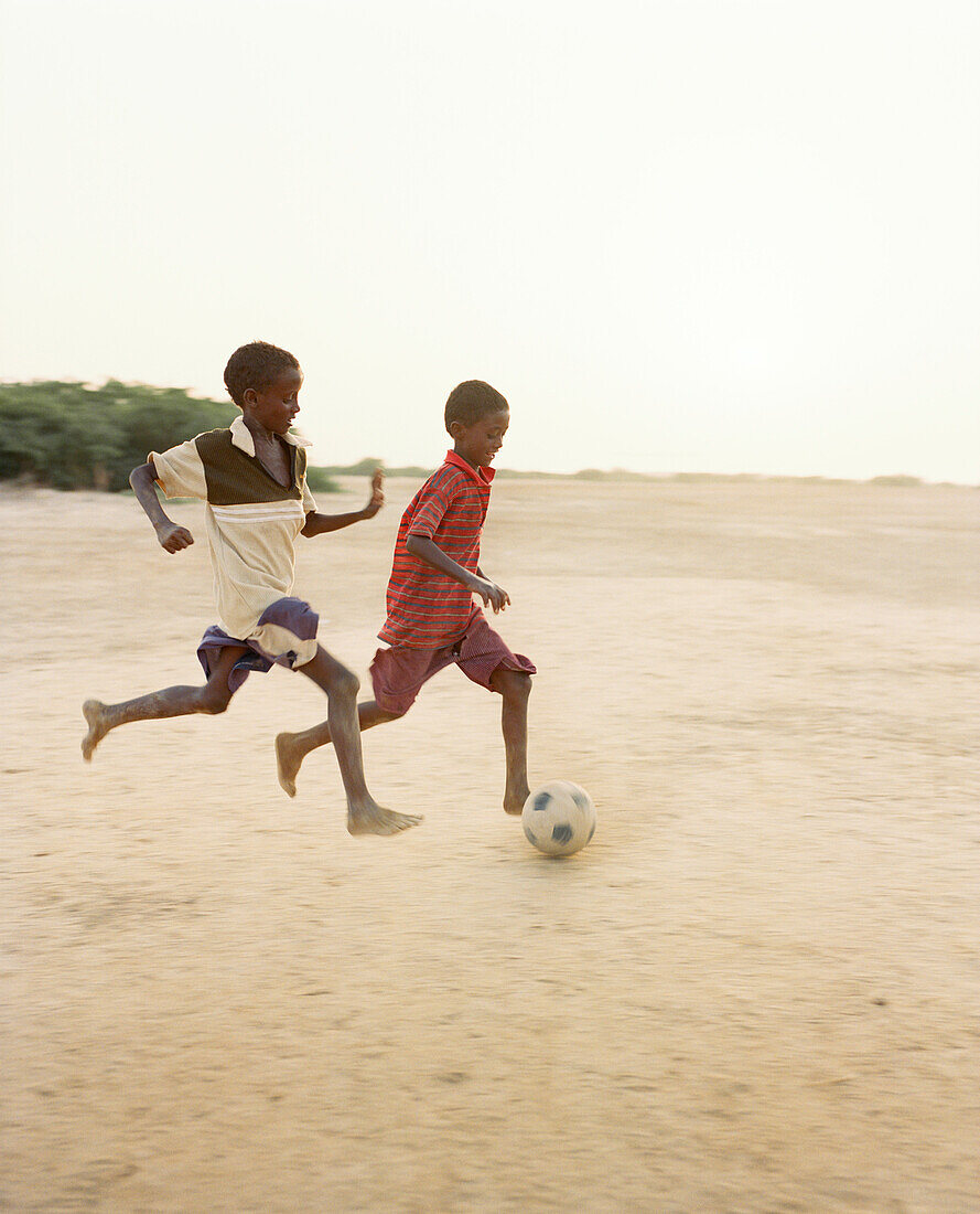 ERITREA, Tio, kids playing soccer in the town of Tio