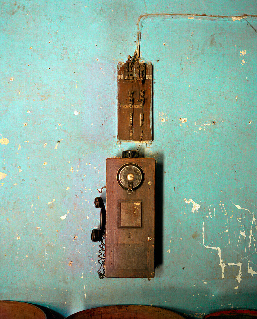ERITREA, Arbaroba, an old phone on a train station wall in the town of Arbaroba