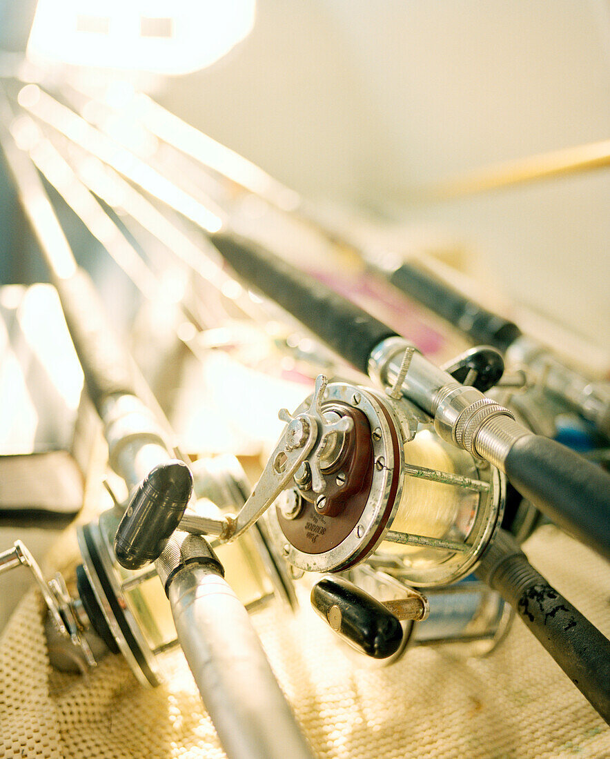 USA, Florida, fishing rods and reels, close-up, Destin