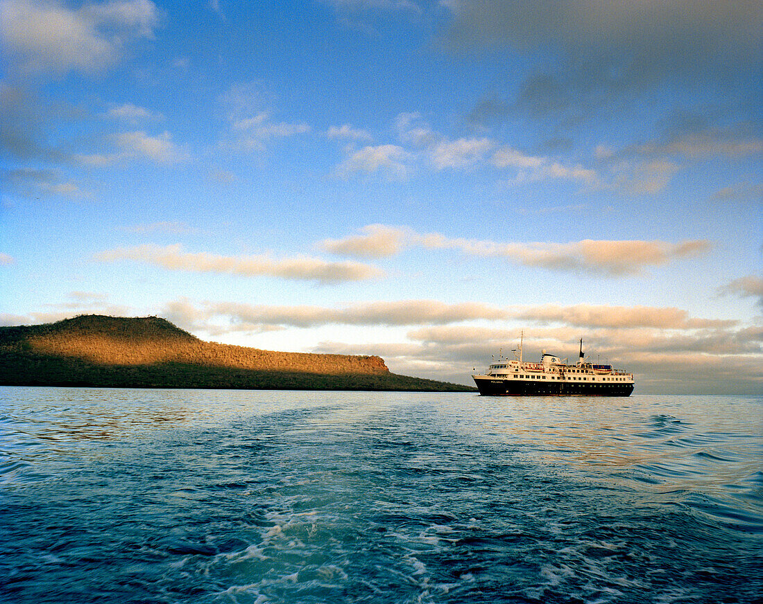 ECUADOR, Galapagos Islands, cruise ship anchored at Floreana Island