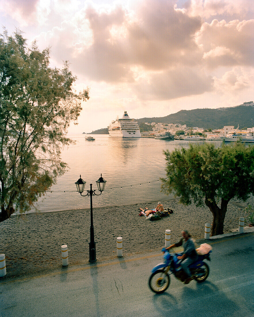 GREECE, Patmos, Skala, Patmos Bay as seen from the Taverna Tzivaeri