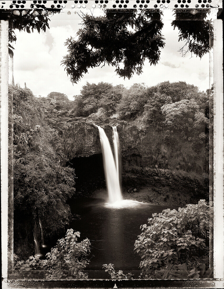 USA, Hawaii, Hilo, Rainbow Falls, The Big Island (B&W)