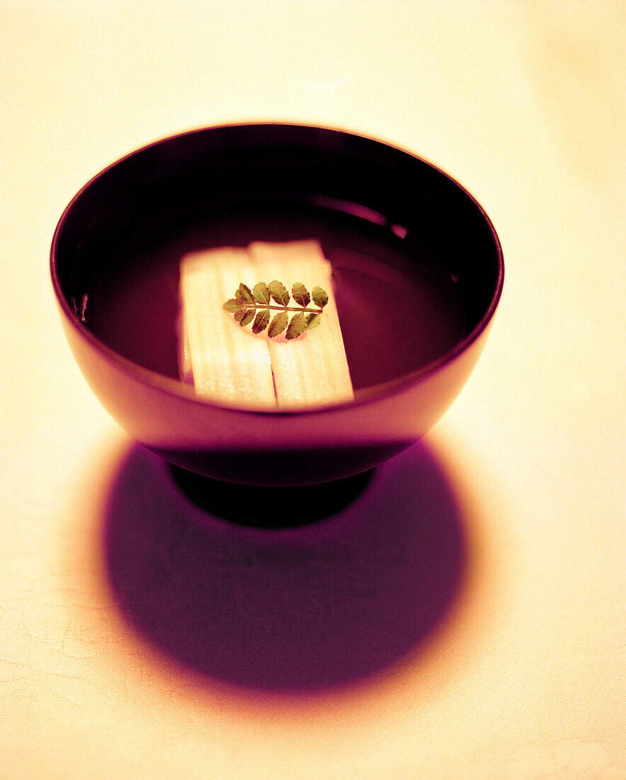 JAPAN, Kushu, bowl of miso soup, Ryokan Yoyokaku