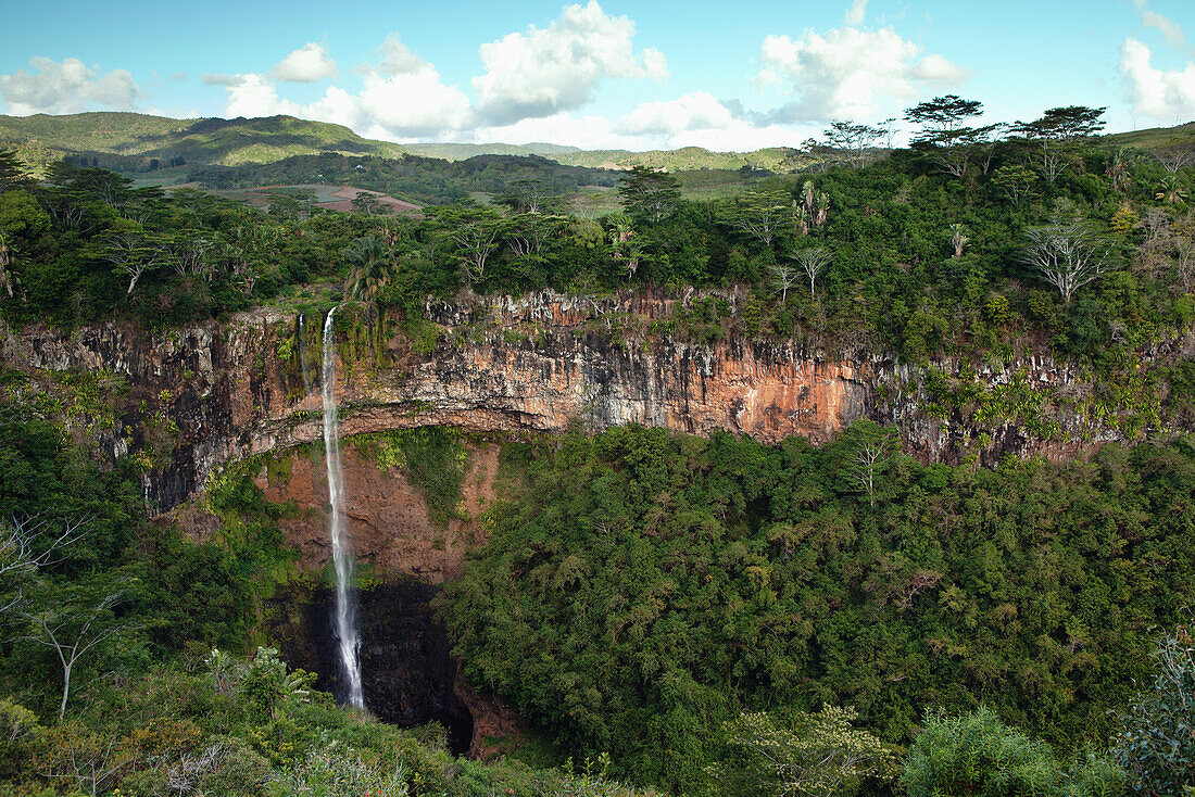 MAURITIUS, Chamarel, water cascades 100 meters to the bottom of the beautiful Chamarel falls