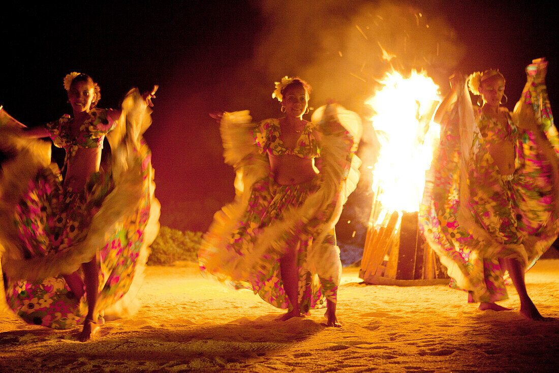 MAURITIUS, Sega dancers perform at Hotel Shanti Maurice which is located on the Southern coast of Mauritius