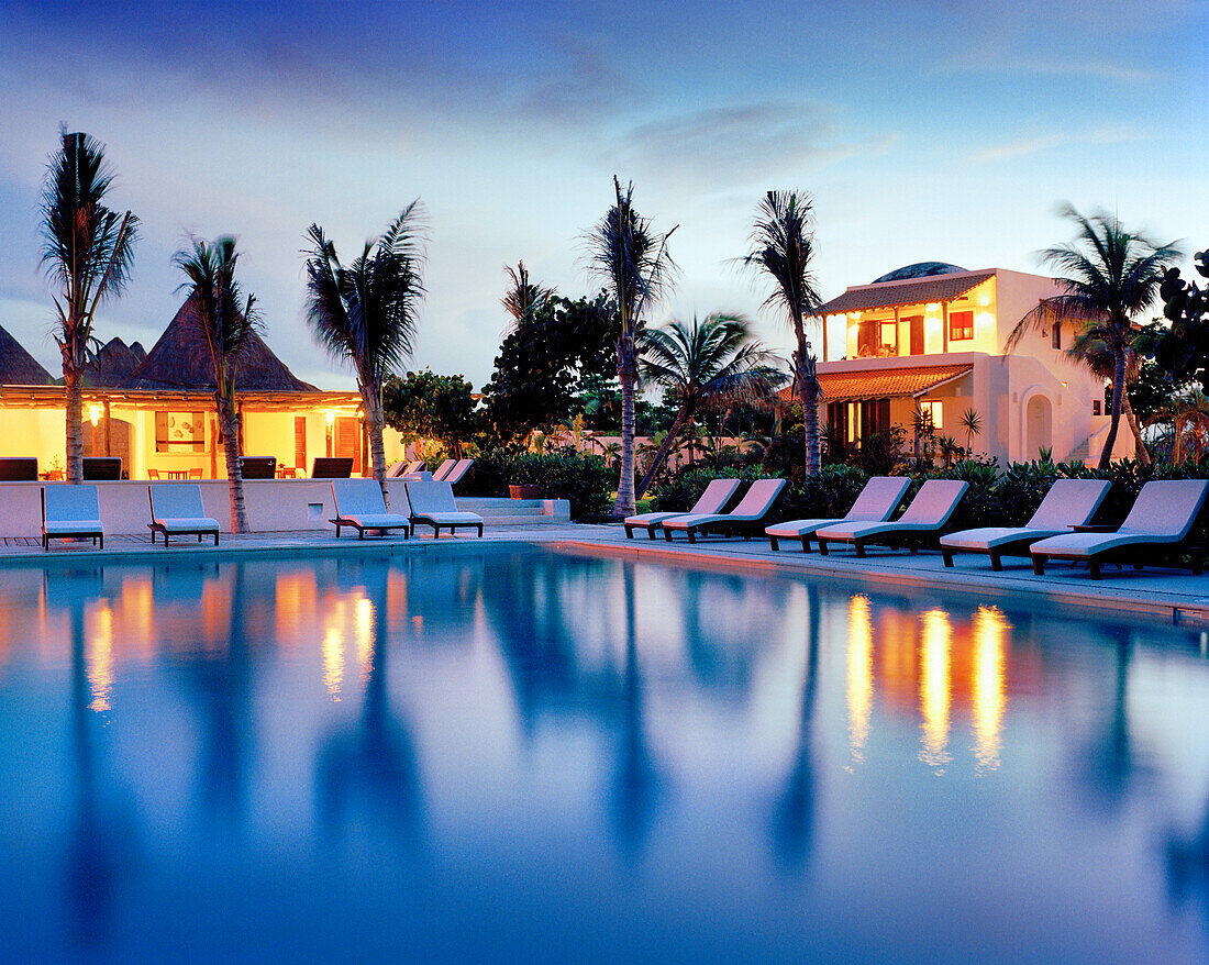 MEXICO, Maya Riviera, swimming pool at night, Esencia Hotel and Villas