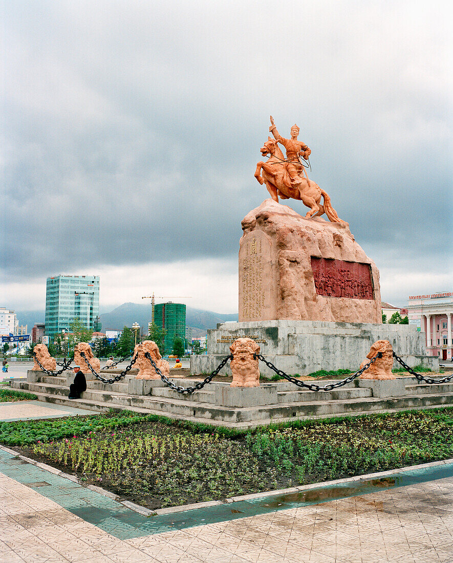 MONGOLIA, Chinggis Khan statue against cloudy sky, Ulaanbaatar