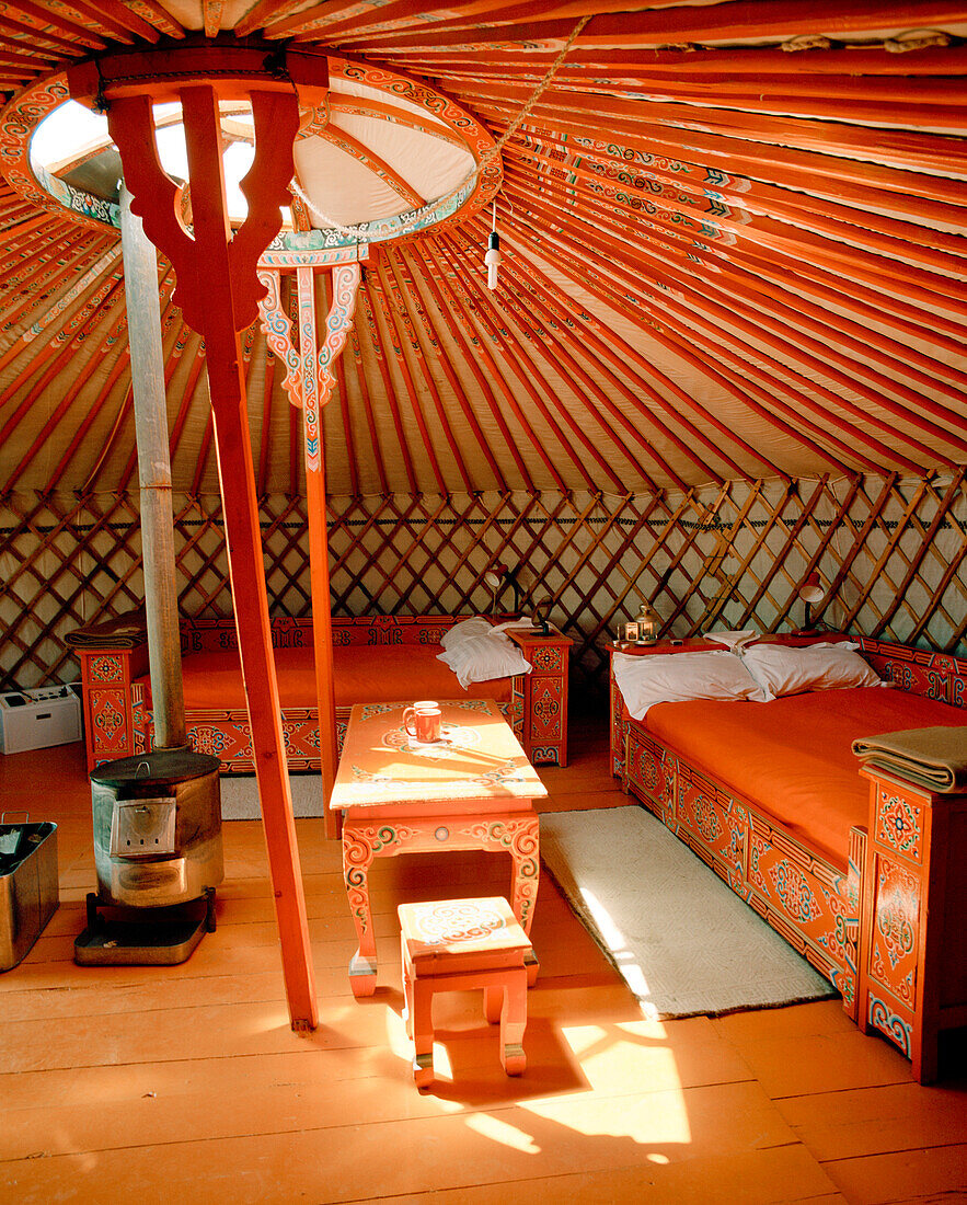 MONGOLIA, a room for hire in a Ger camp in Gurvansaikhan National Park, the Gobi Desert