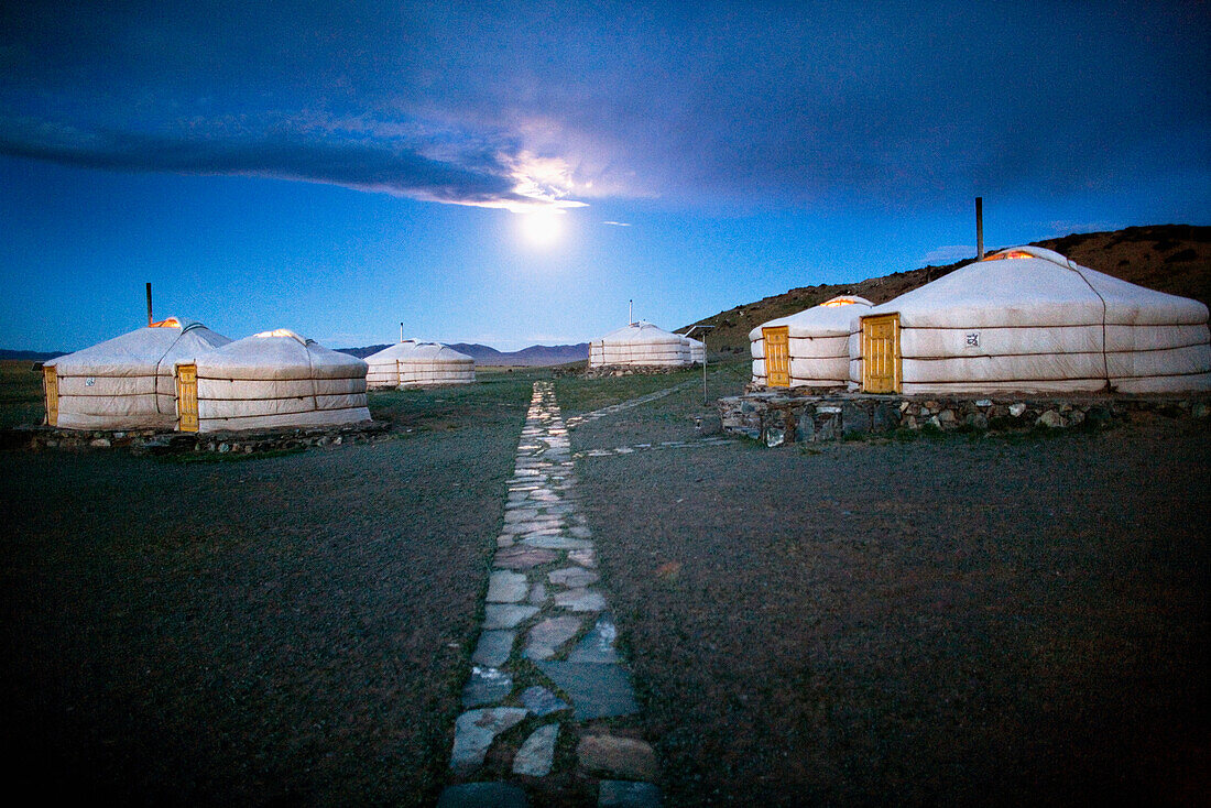 MONGOLIA, Ger camp in Gurvansaikhan National Park, Three Camel Lodge, the Gobi Desert