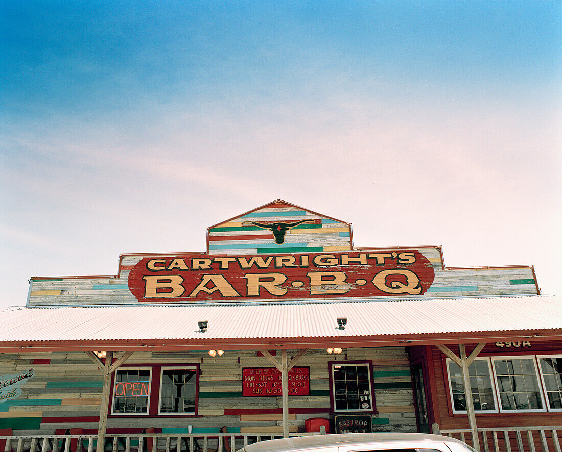 USA, Texas, exterior of Cartwright's Bar-B-Q restaurant, Bastrop