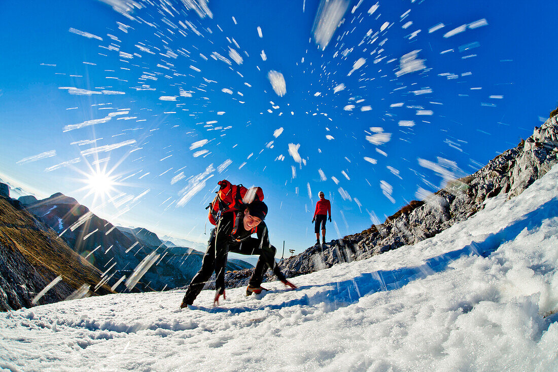 Hikers ascending to summit of Hochschwab, Styria, Austria