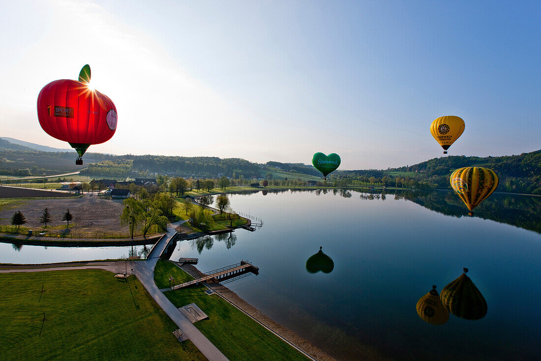 Ballon trip above lake Sulmsee, Styria, Austria