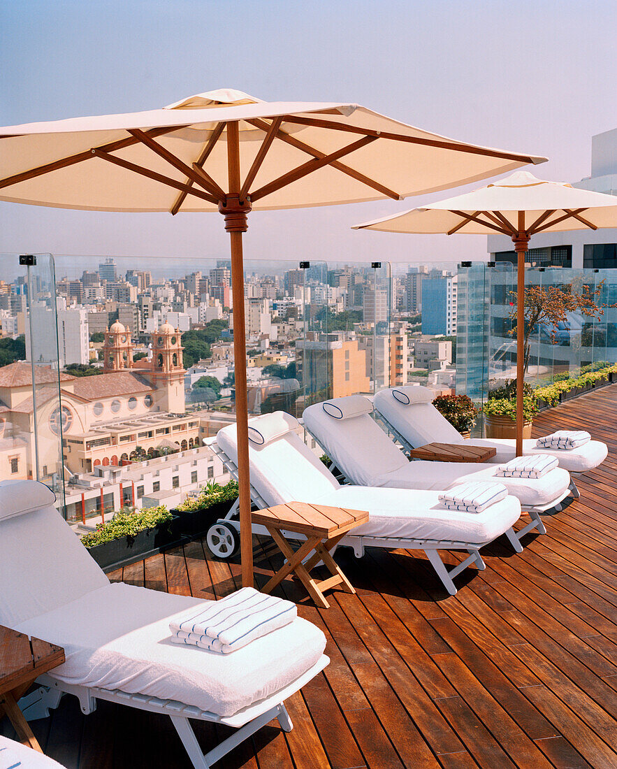 PERU, Lima, South America, Latin America, the rooftop deck of the Miraflores Park Hotel in Lima.