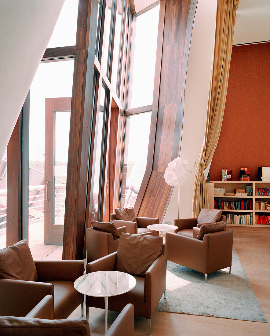 SPAIN, El Ciego, La Rioja, interior of a lounge at the Marques De Riscal Hotel.