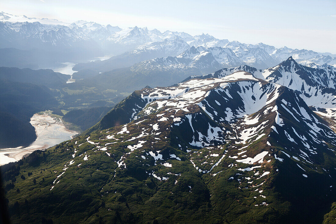 ALASKA, Homer, aerial view of Kachemak Bay State Park and Wilderness, Kenai mountains near Tutka Bay