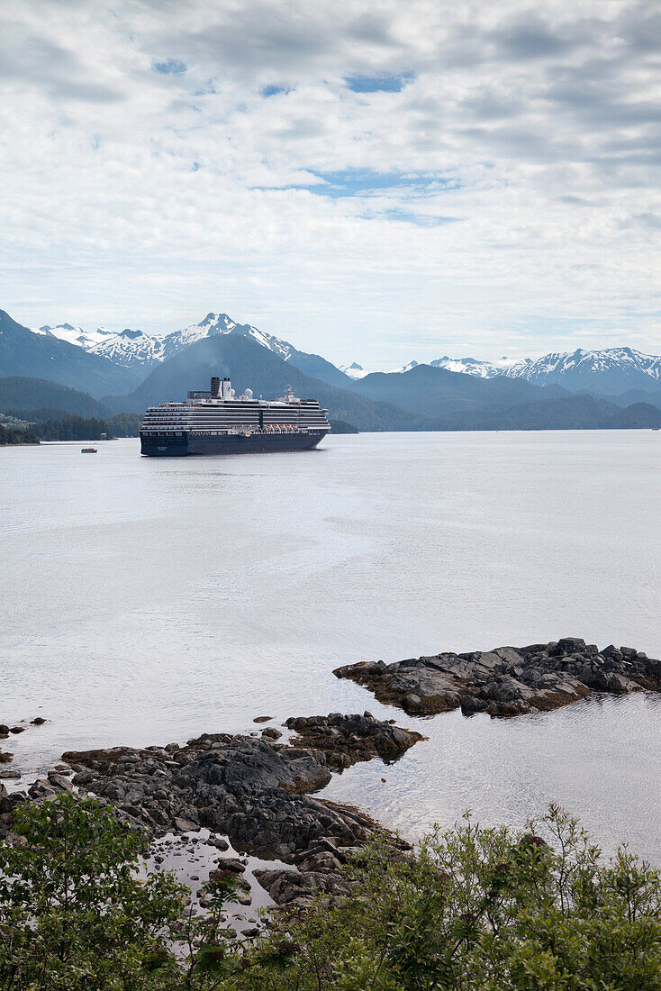 ALASKA, Sitka, a cruise ship is anchored for the night in Crescent Bay, Sitka Sound