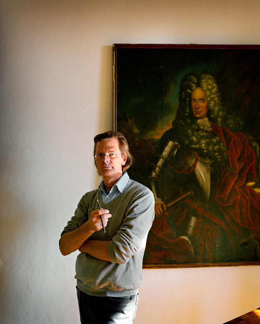 AUSTRIA, Bernstein, portrait of Alexander Berger-Almasy inside the Burg Bernstein Castle and Hotel, Burgenland