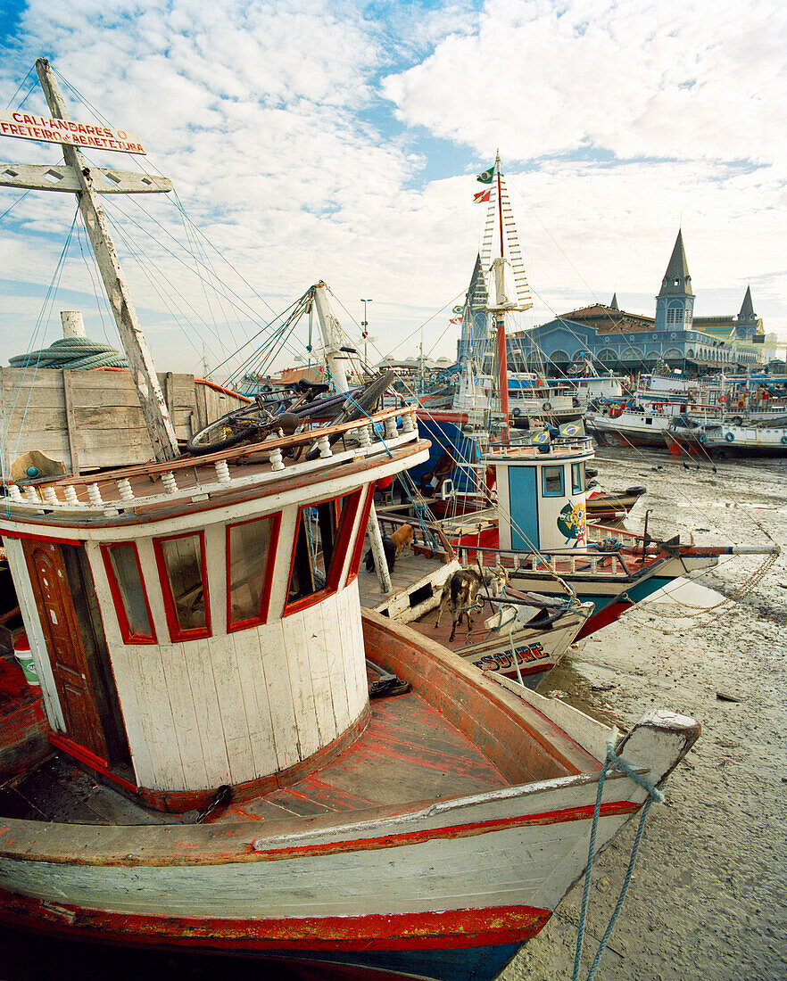 BRAZIL, Belem, South America, fishing boats moored, Ver-O-Peso market