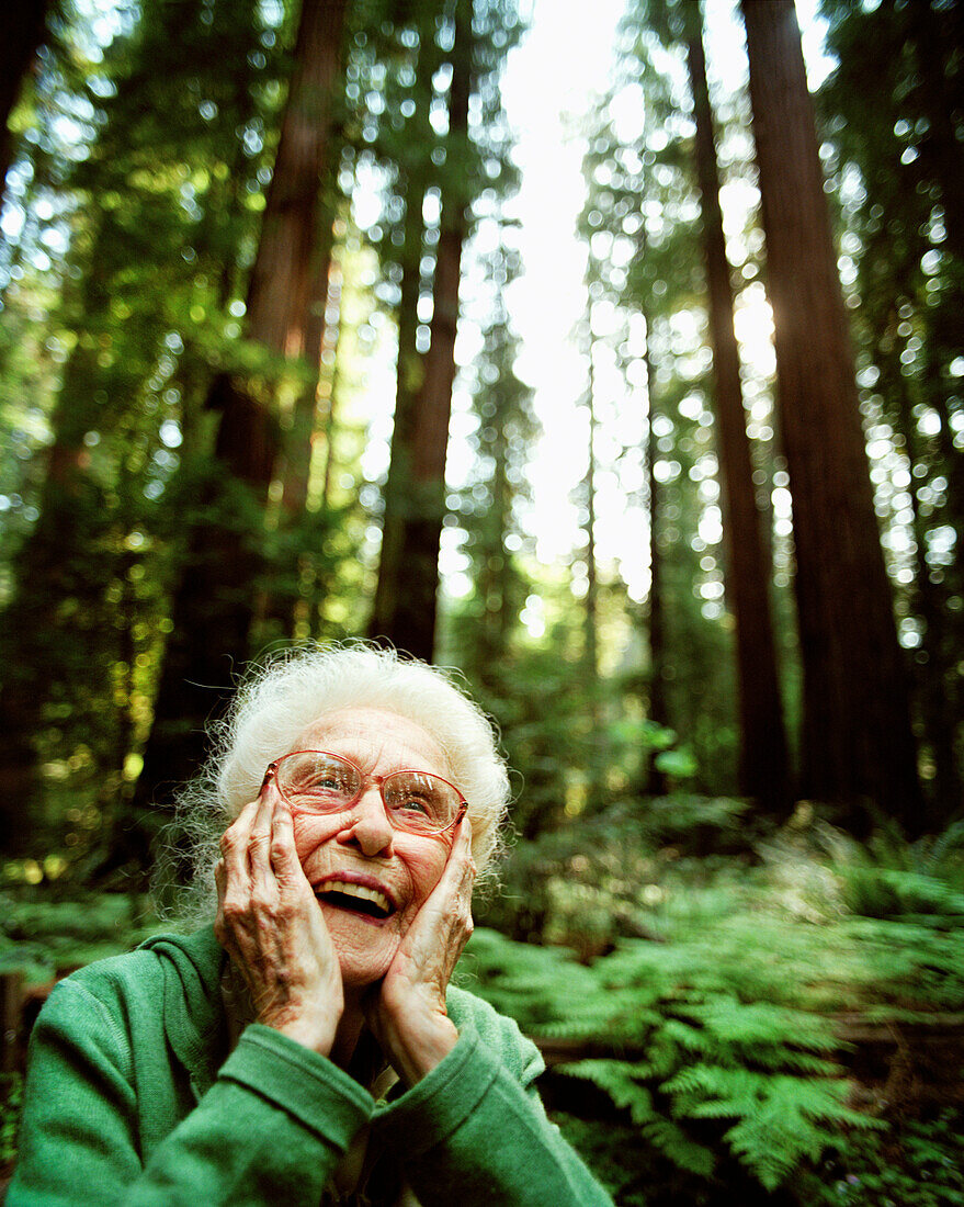 USA, California, happy senior woman with surprised facial expression