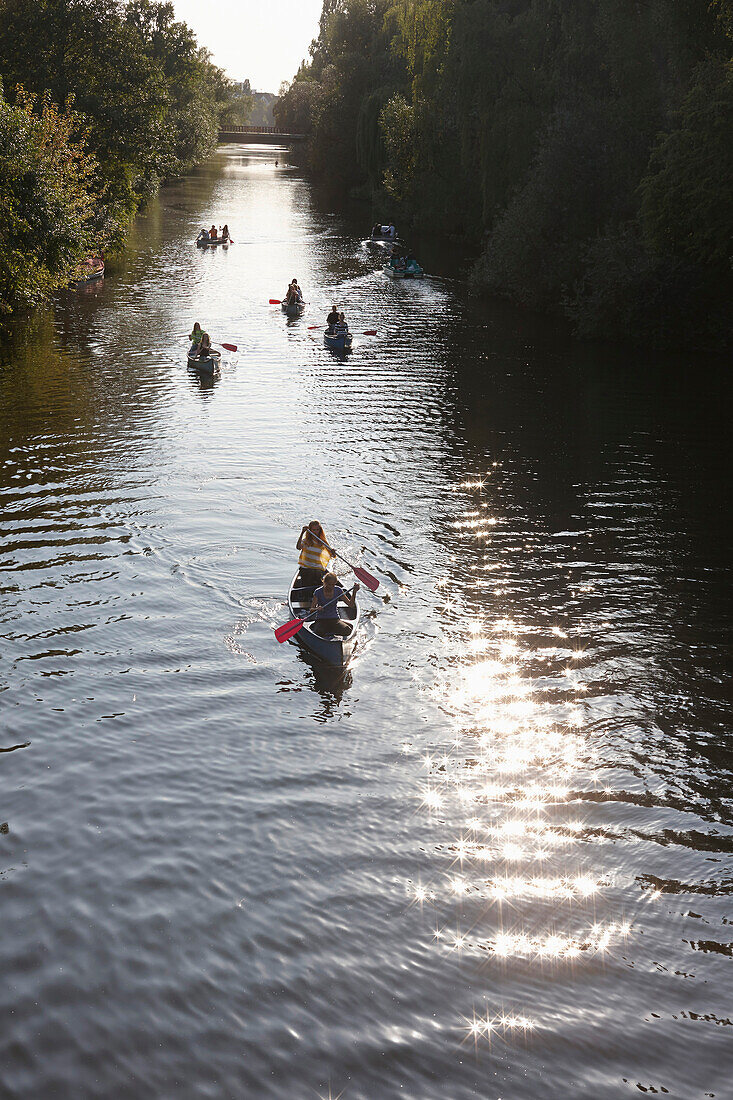 Canoes on Goldbekkanal in Winterhude, Hamburg, Germany