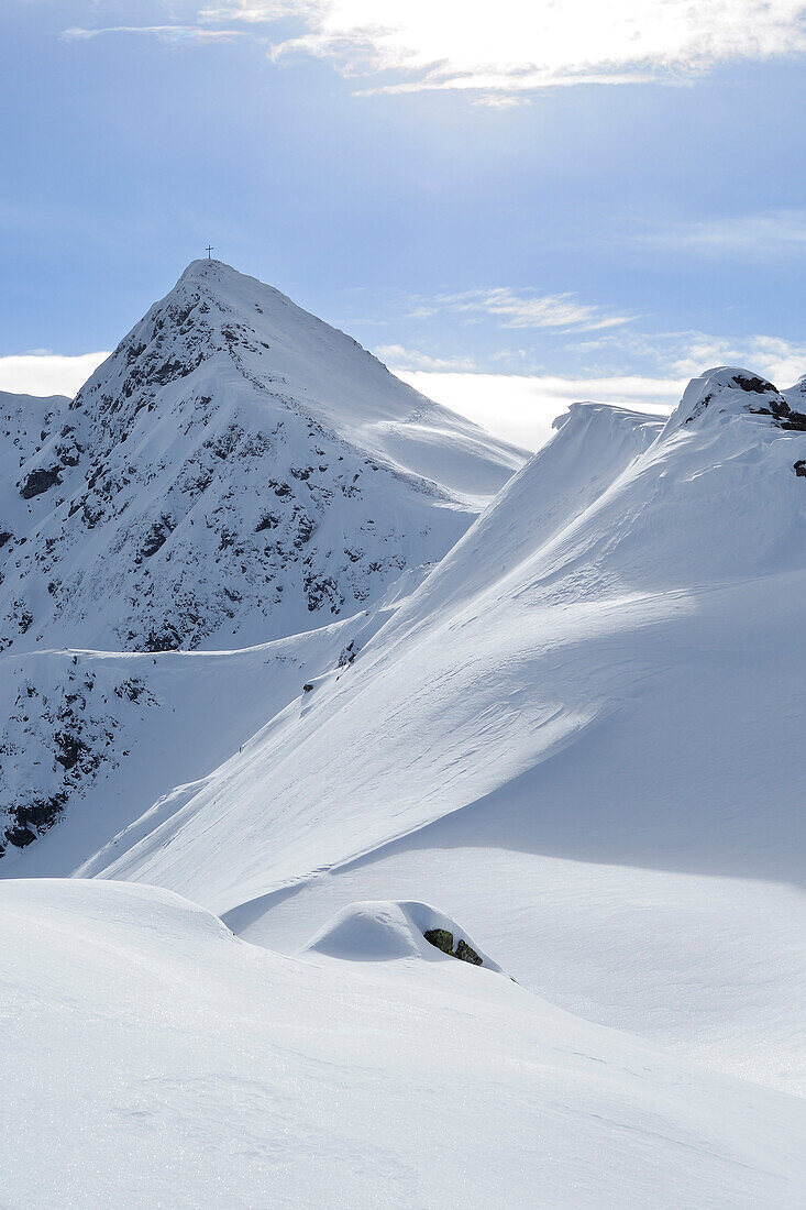 View to Sagtaler Spitzen, back-country skiing, Sagtaler Spitzen, Kitzbuehel range, Tyrol, Austria