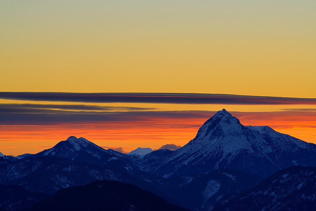 View to Guffert in the morning light, Jochberg, Bavarian Alps, Upper Bavaria, Bavaria, Germany