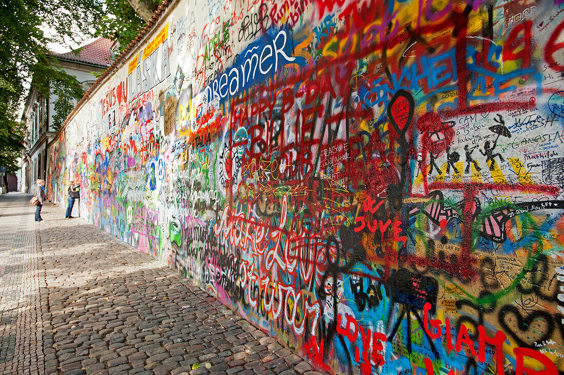 Graffiti along the Lennon Wall at Grand Priory Square, Prague, Czech Republic, Europe