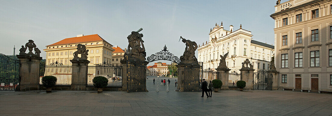 Panoramic photograph of the entrance to Prague Castle, Prague, Czech Republic, Europe