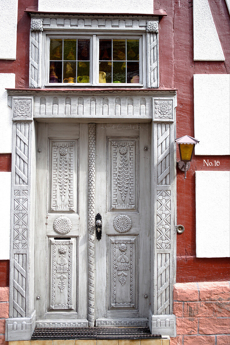 Historic entrance in the old town of Bad Orb, Spessart, Hesse, Germany