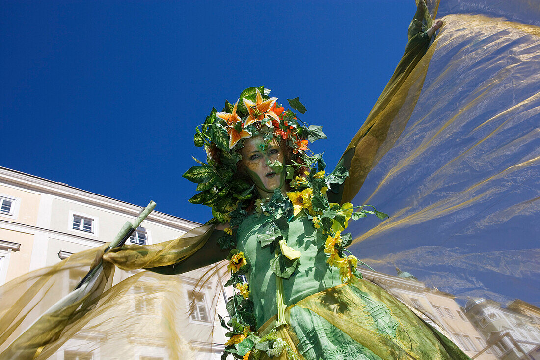 Straßenkünstler während des Pflasterspektakel Straßenfestivals in Linz, Oberösterreich, Österreich