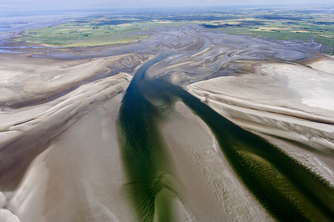 Mudflats, tidal flats seen from the air, Westerheversand, Eiderstedt Peninsula, Schleswig-Holstein, Germany
