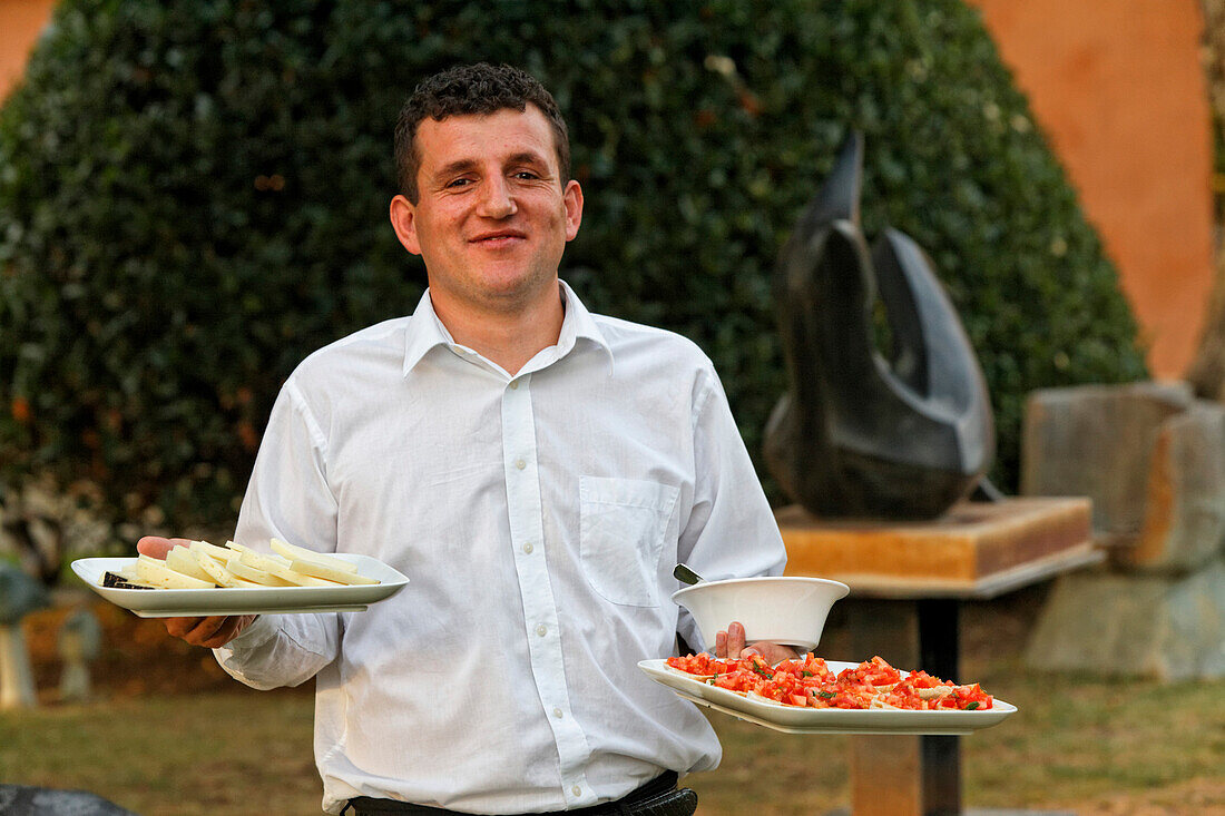 Waiter with Antipasti, Room service, Hotel Villa Mangiacane, San Casciano Val di Pesa, Tuscany, Italy