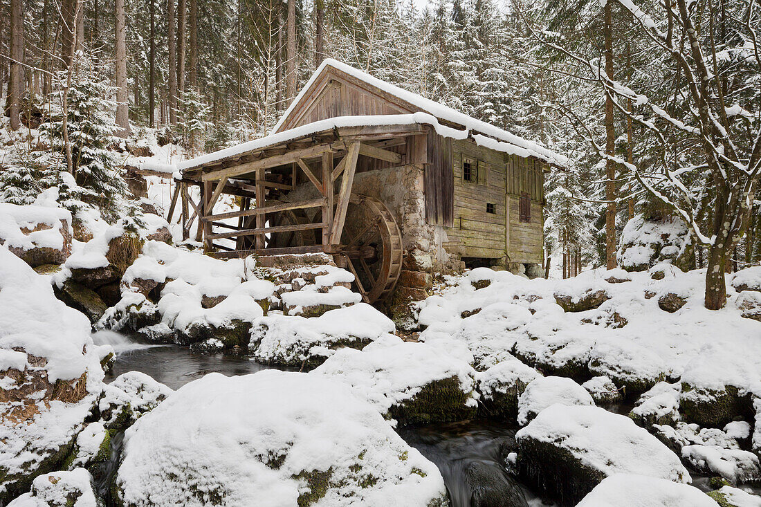 Old watermill in a Winter landscape, Gosau, Salzburg Land, Austria