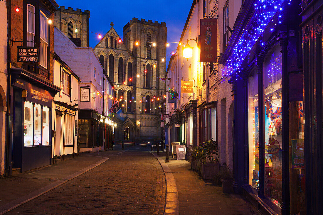 Kirkgate and The Cathedral at Dusk Ripon North Yorkshire England