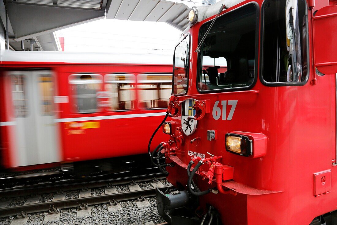 Switzerland, The Graubunden canton, the glacier express train, mountain rack train from Saint-Moritz to Zermatt