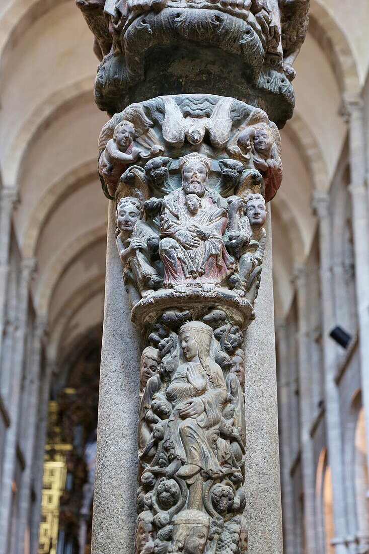 Portico de la Gloria, Kathedrale, Santiago de Compostela, Provinz A Coruña, Galicien, Spanien.