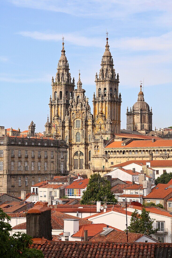 Cathedral from Alameda park, Santiago de Compostela, A Coruña province, Galicia, Spain.