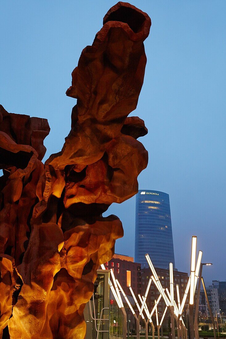 Dodecathlos Sculpture by Vicente Larrea, Euskalduna Palace, Iberdrola tower, Bilbao, Bizkaia, Basque Country, Spain