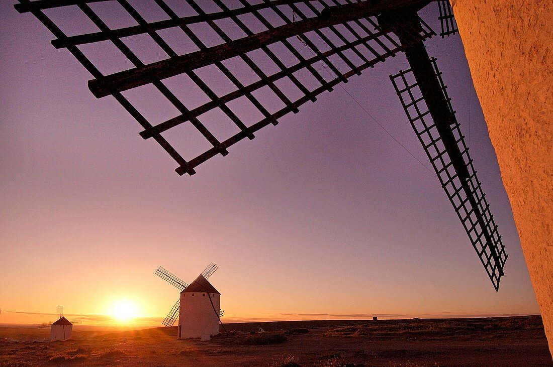 Spain-Castilla La Mancha- Ciudad Real- the famed Quioxote wind mills at Campo de Criptana.