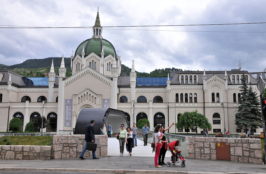 Academy of arts along the river Miljacka near the old town, Sarajevo, Bosnia and Herzegovina