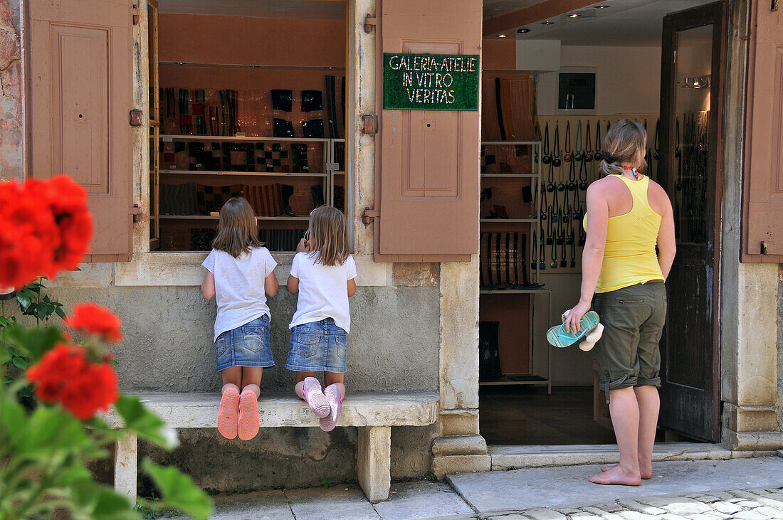 Shopping in Groznjan, Central Istria, Croatia