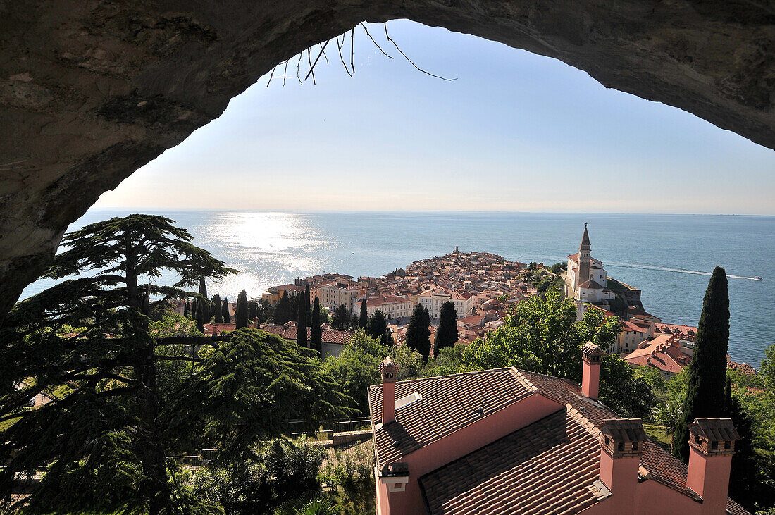 View towards Piran from the city walls, Gulf of Triest, Slovenia