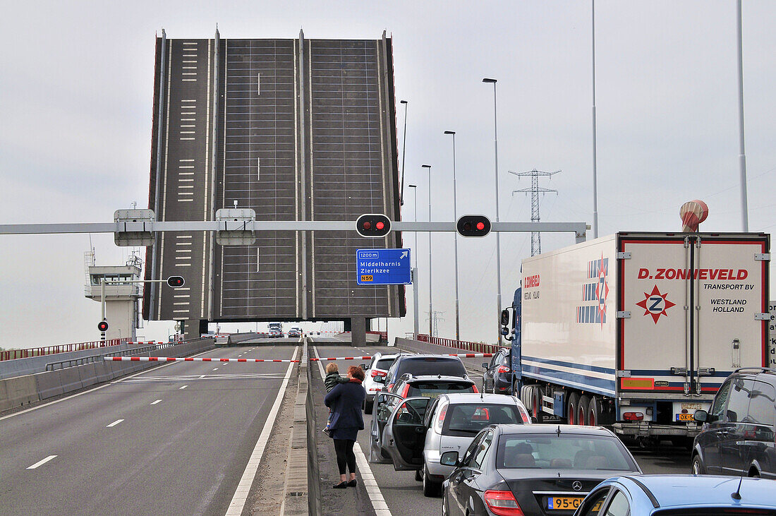Lift bridge on the A29 south of Rotterdam, The Netherlands