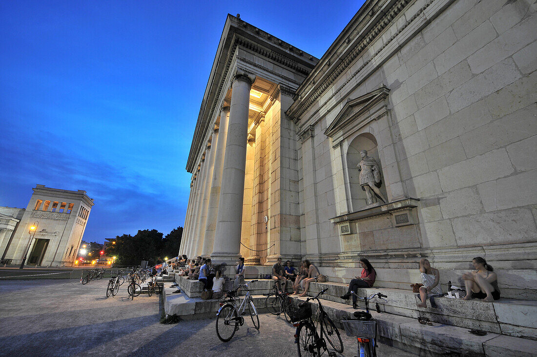 In the evening on Koenigsplatz square, Munich, Bavaria, Germany