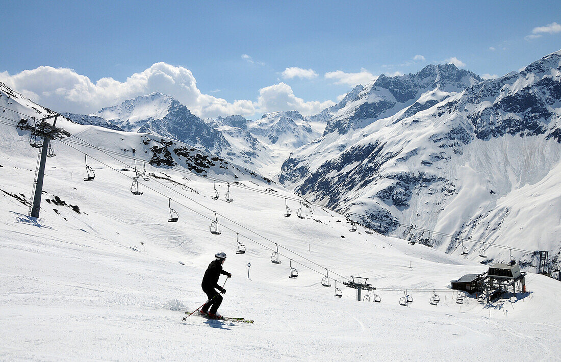 Rendl Ski resort over St. Anton am Arlberg, Winter in Tyrol, Austria