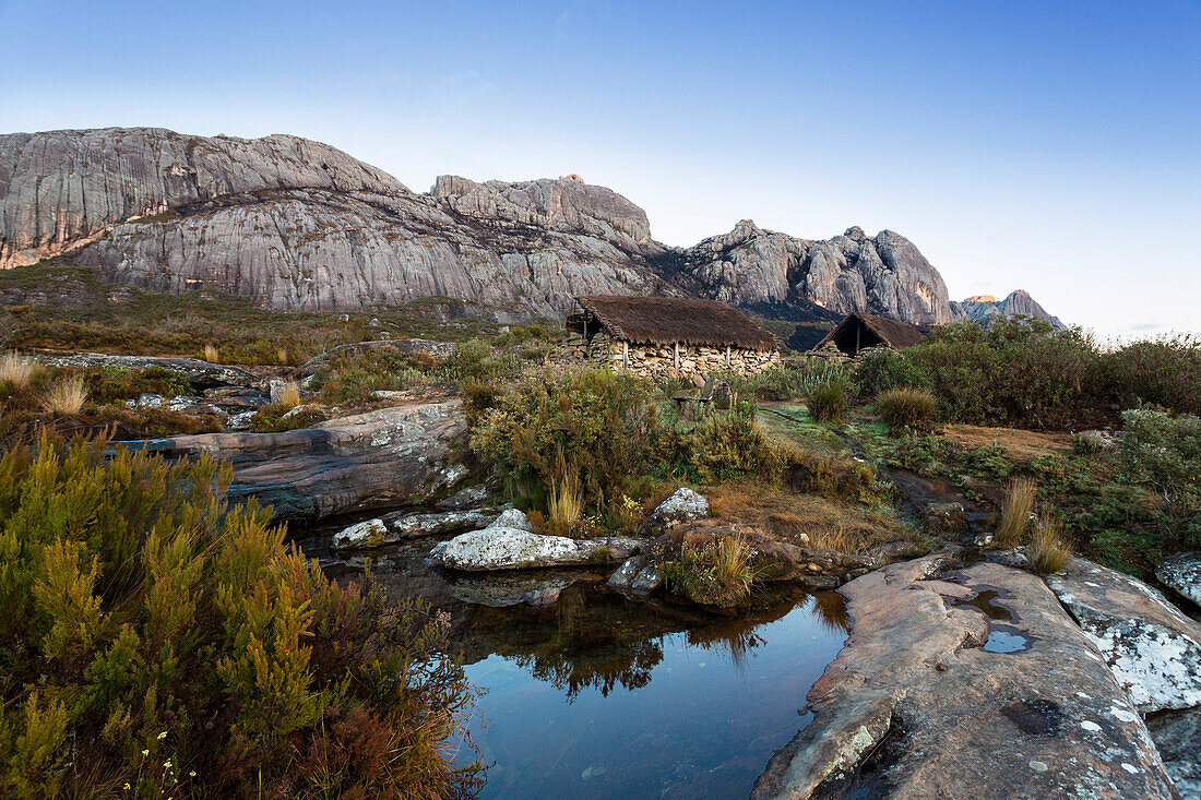 Huts in the Andringitra Mountain Range, Andringitra National Park, South Madagascar, Africa